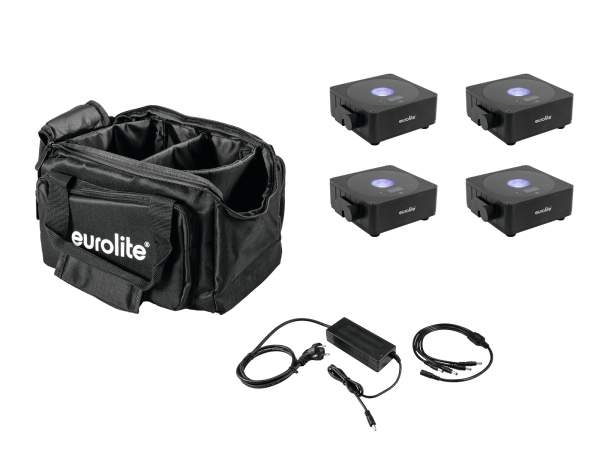 EUROLITE Set 4x AKKU Flat Light 1 black + Soft-Bag + Charger