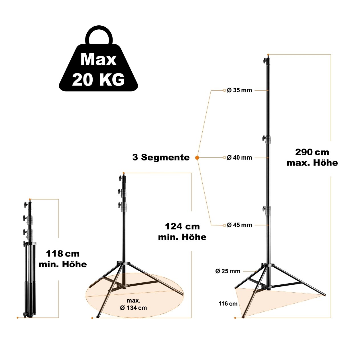 Walimex Pro Treppiede Per Luci Jumbo 290: Professionale In Alluminio Da 124 A 290cm