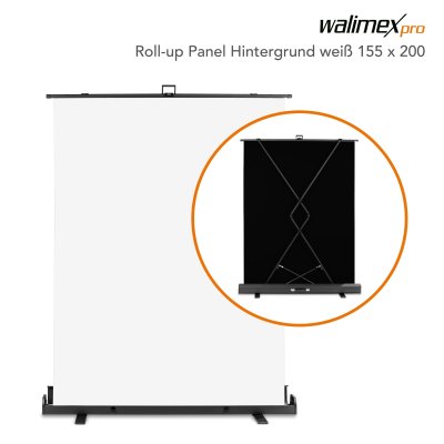 Walimex pro Roll-up Panel Hintergrund schwarz 165 x 220 cm, Fotohintergrund mit Transportbox, Hintergrundsystem für Fotostudio, knitterfreie Fotoleinwand ideal für Low-Key-Fotografie und Portraits
