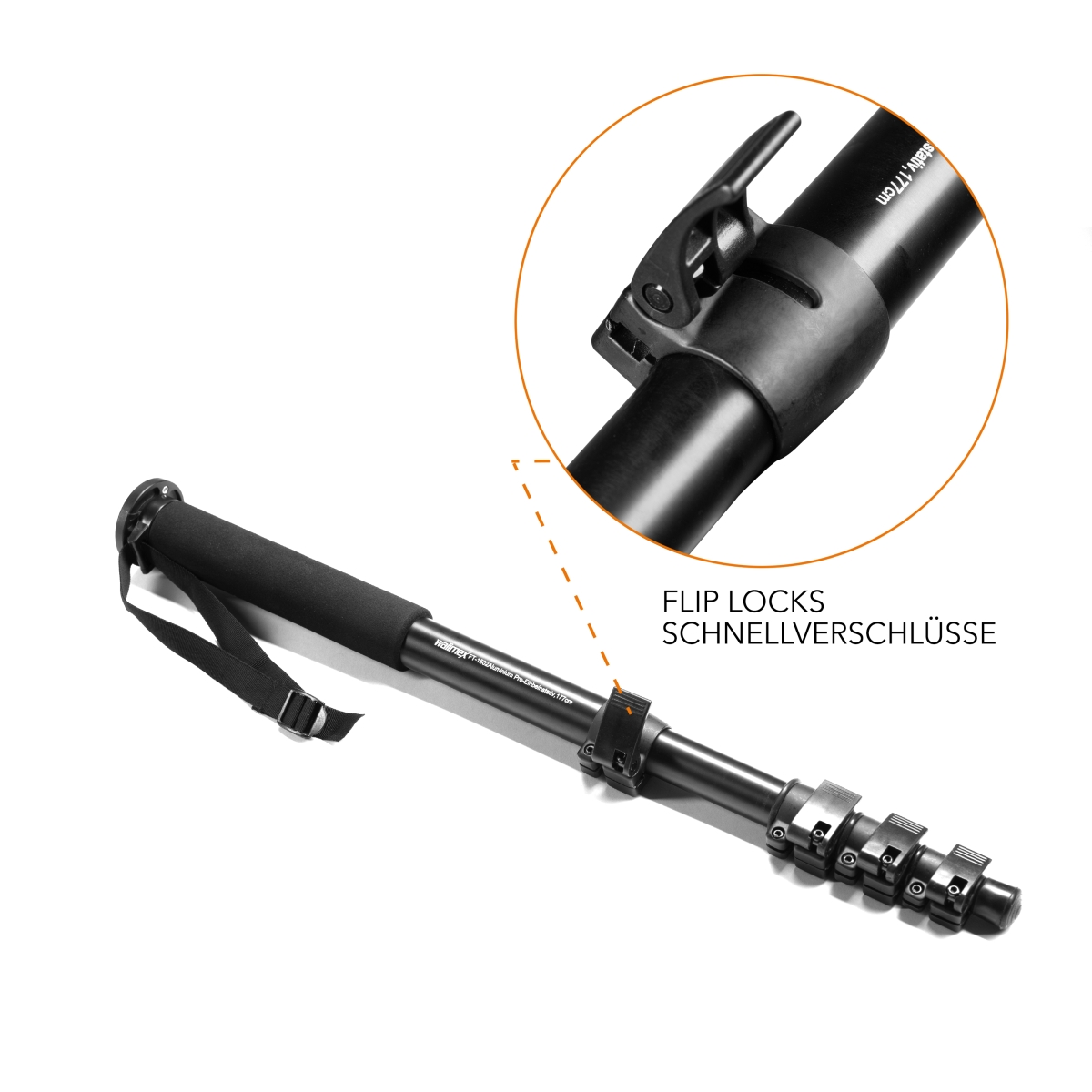 Walimex FT-1502 Aluminium Pro Einbeinstativ 177cm