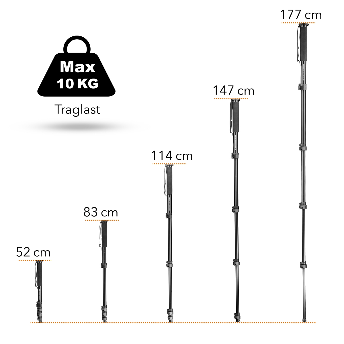 Walimex FT-1502 Aluminium Pro Einbeinstativ 177cm