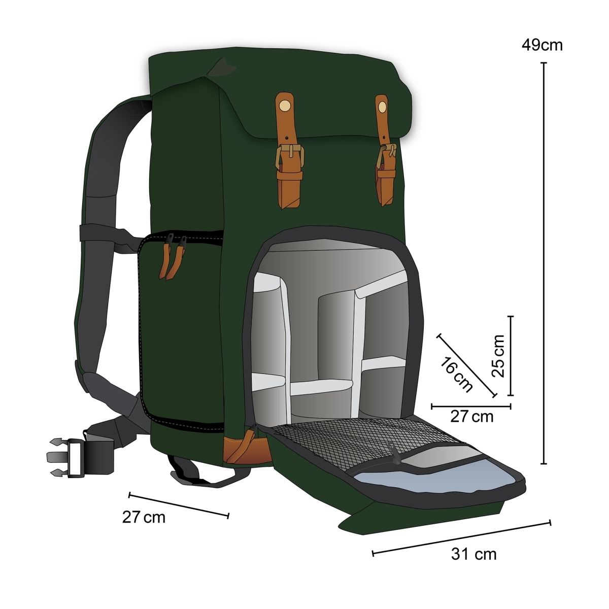 Mantona Fotorucksack Luis grün, Retro