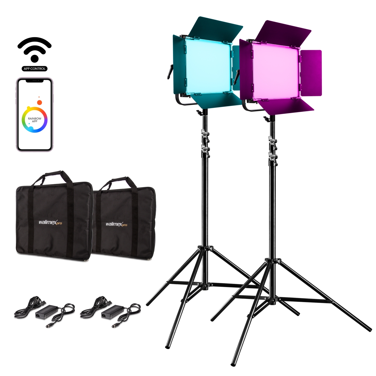 Walimex pro LED Rainbow 50W RGBWW Set 2 (2x Rainbow 50W, 2x Lampenstativ GN-806)