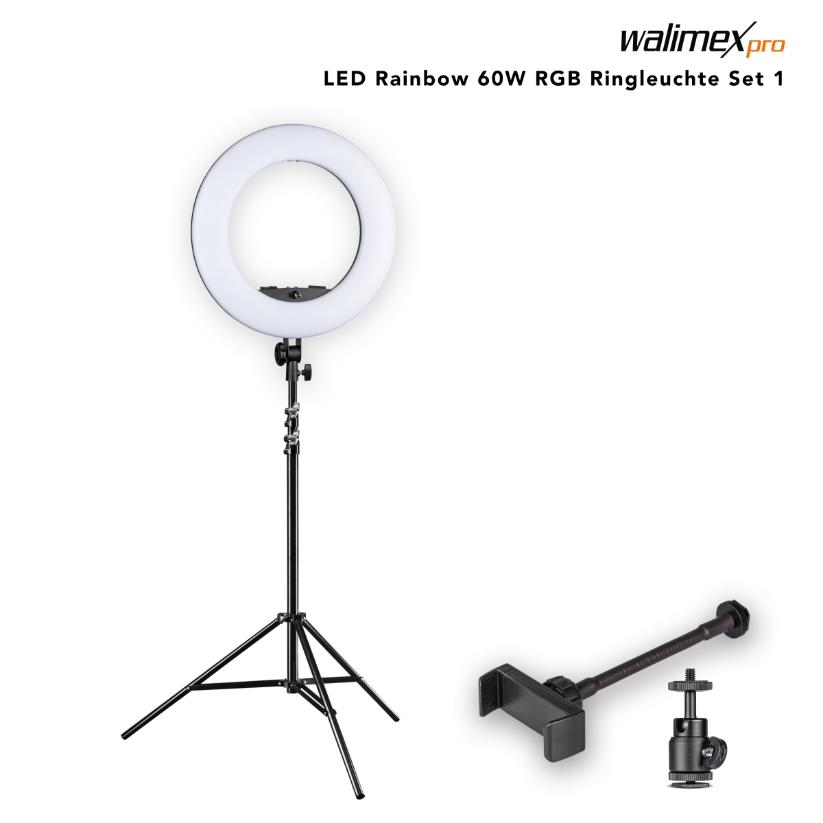 Walimex pro LED Rainbow 60W RGBW Ringleuchte Set 1