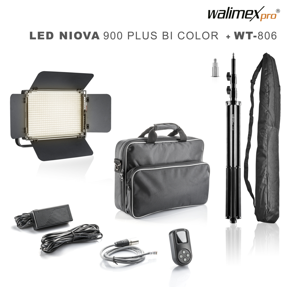 Walimex pro LED Niova 900 Plus Bi Color 54W Set mit  WT-806 Stativ