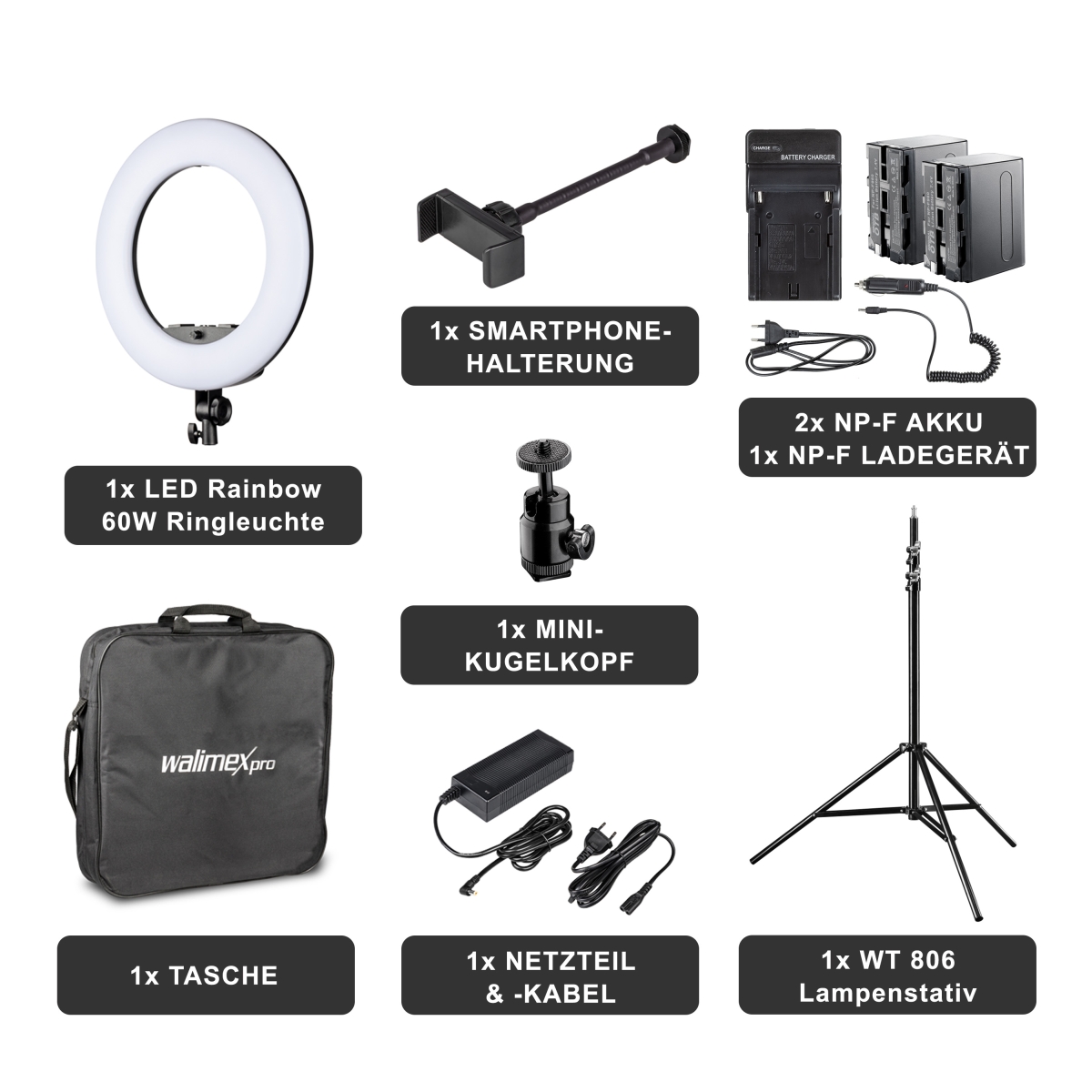 Walimex pro LED Rainbow 60W RGBW Ringleuchte Set 2