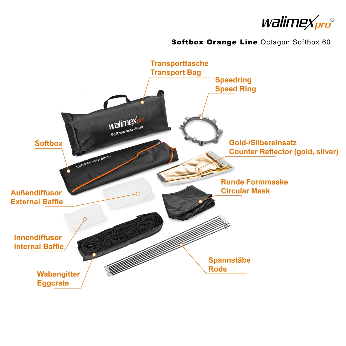 Walimex pro Octagon Softbox PLUS Orange Line 60