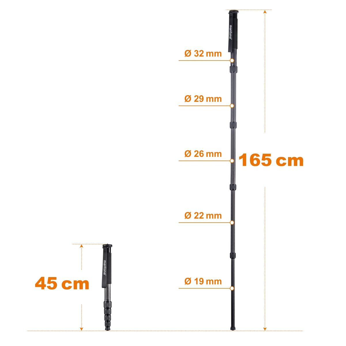 Mantona Pro ONE 165C Carbon Einbeinstativ 165cm