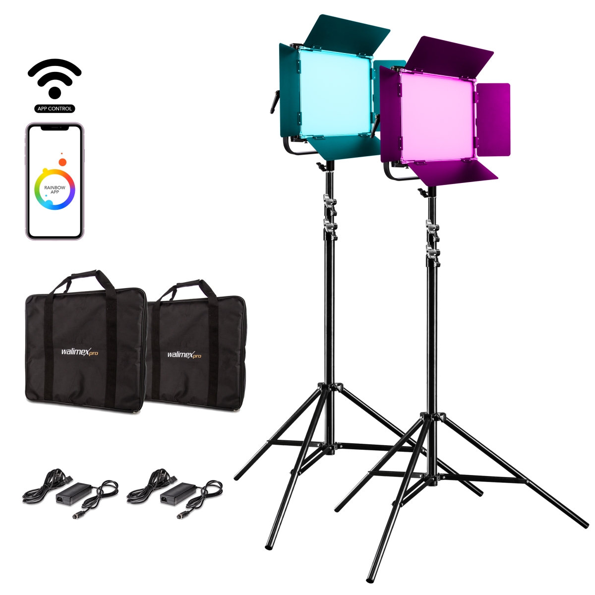 Walimex pro LED Rainbow 100W RGBWW Set 2 (2x Rainbow 100W, 2x Lampenstativ GN-806)