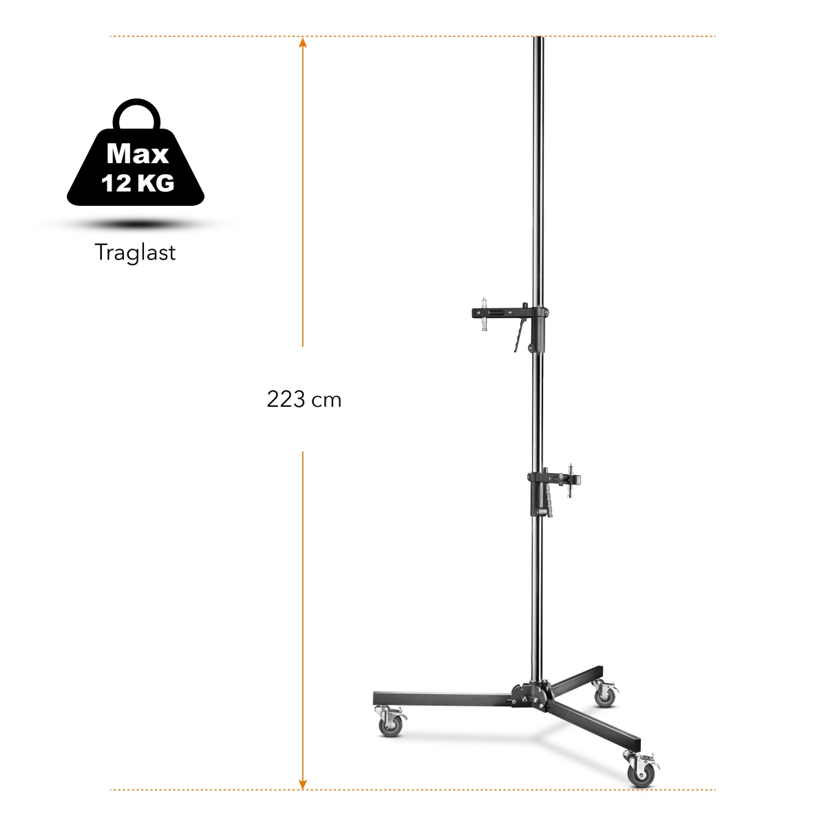 Walimex pro Rollstativ, 223cm, mit 2 Klemmhaltern